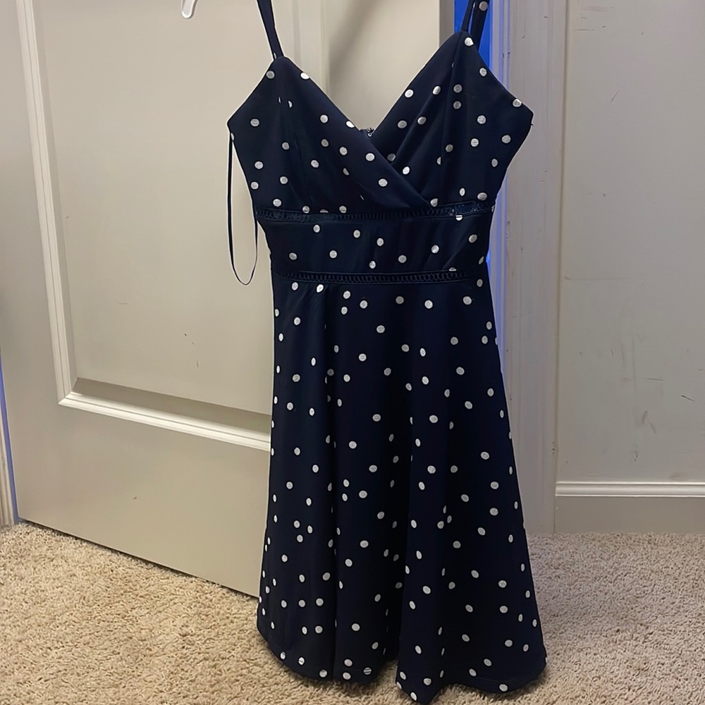 Navy blue dress with white dots